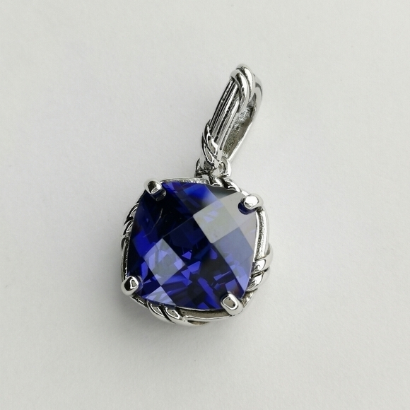 New sterling silver cable design Sapphire cz pendant for necklace - Picture 5 of 5